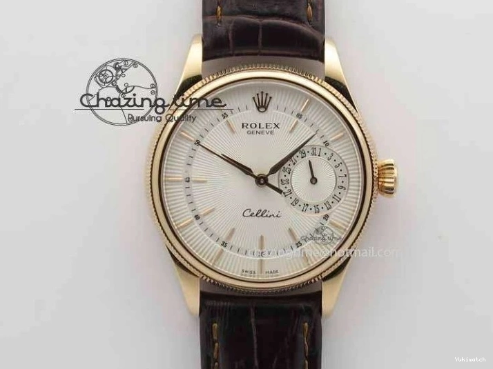 Dial White Stick Brown Best Leather A3165 Strap VF Date Cellini Edition Markers On RG 0910